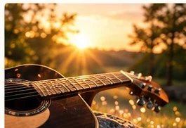 Acoustic guitar in golden light